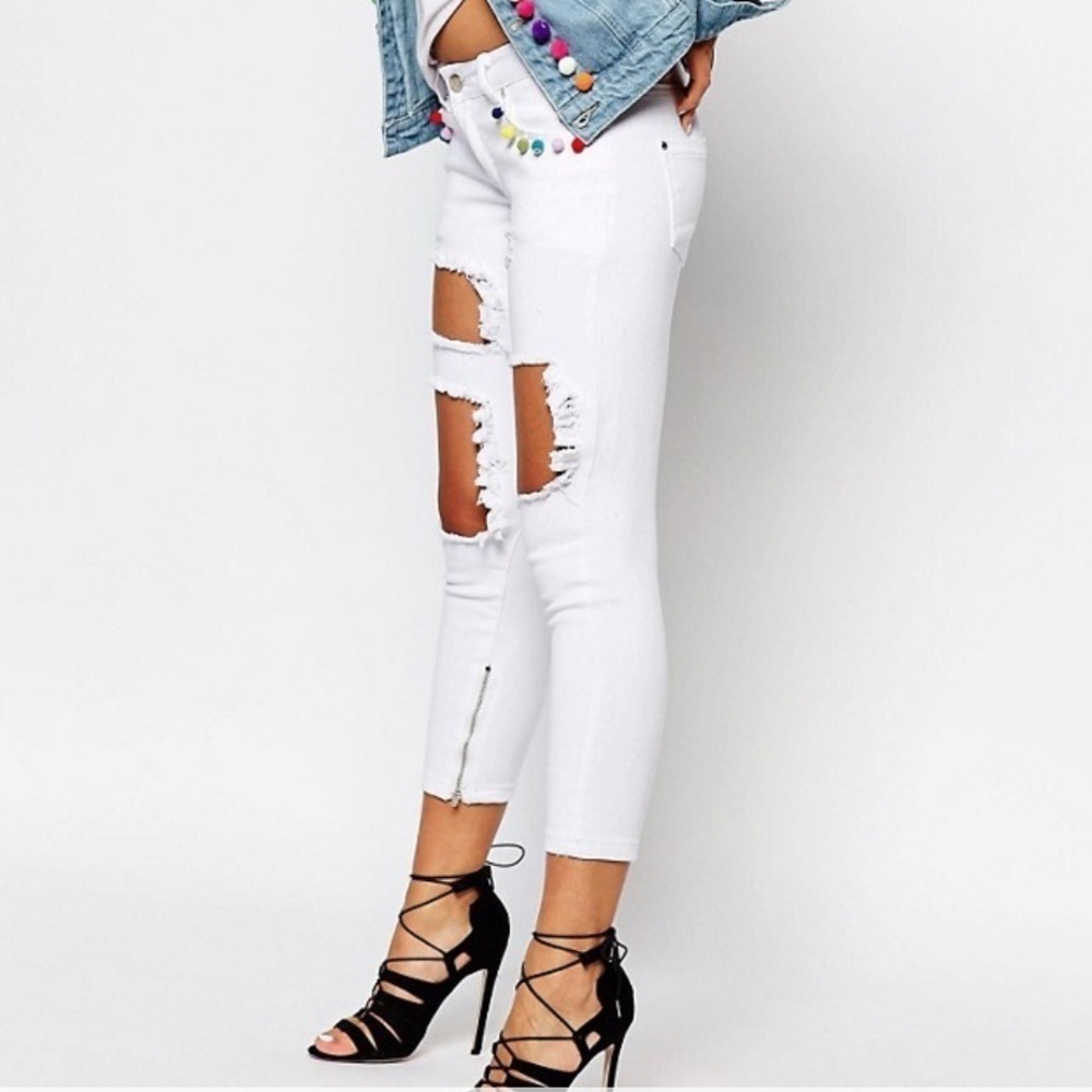 Liquor N Poker White Pom Pom Jeans Size 8